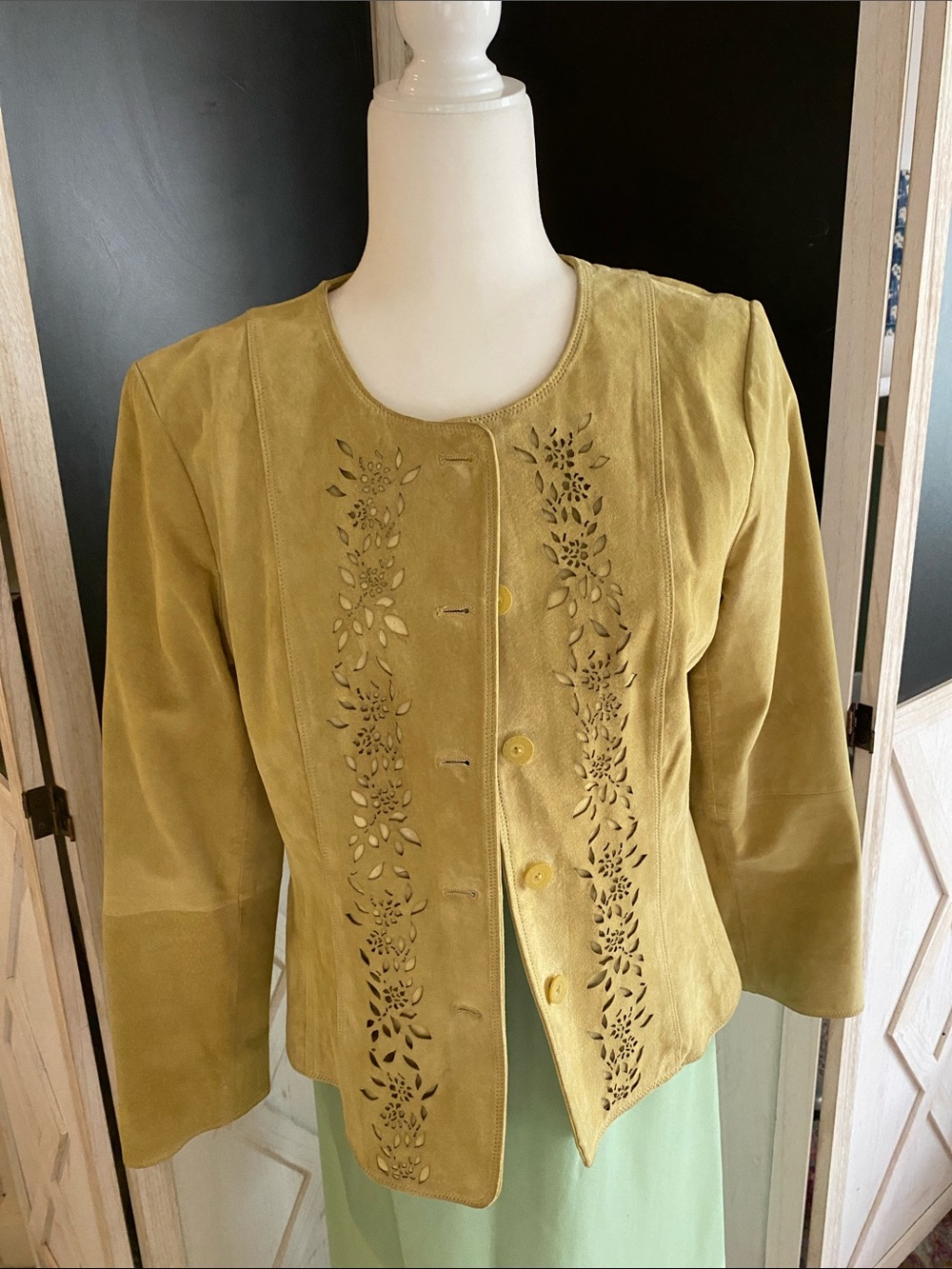 J. Jill Lemongrass green suede jacket